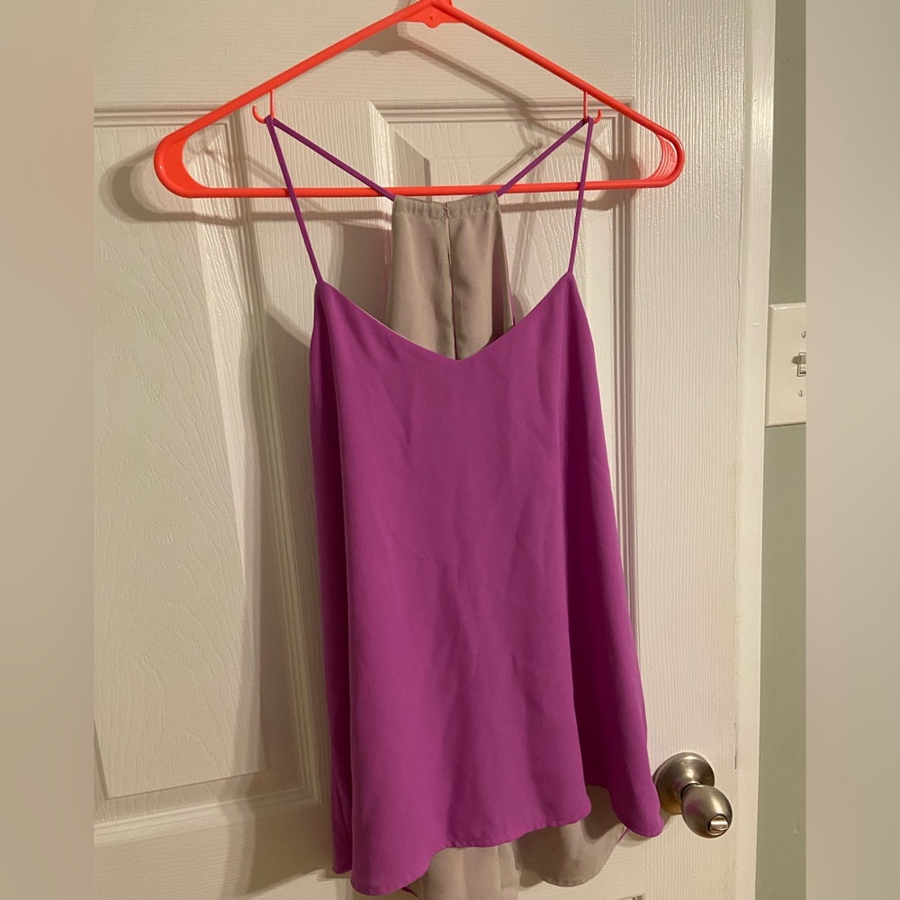Reversible purple/tan tank top, size unknown, brand unknown